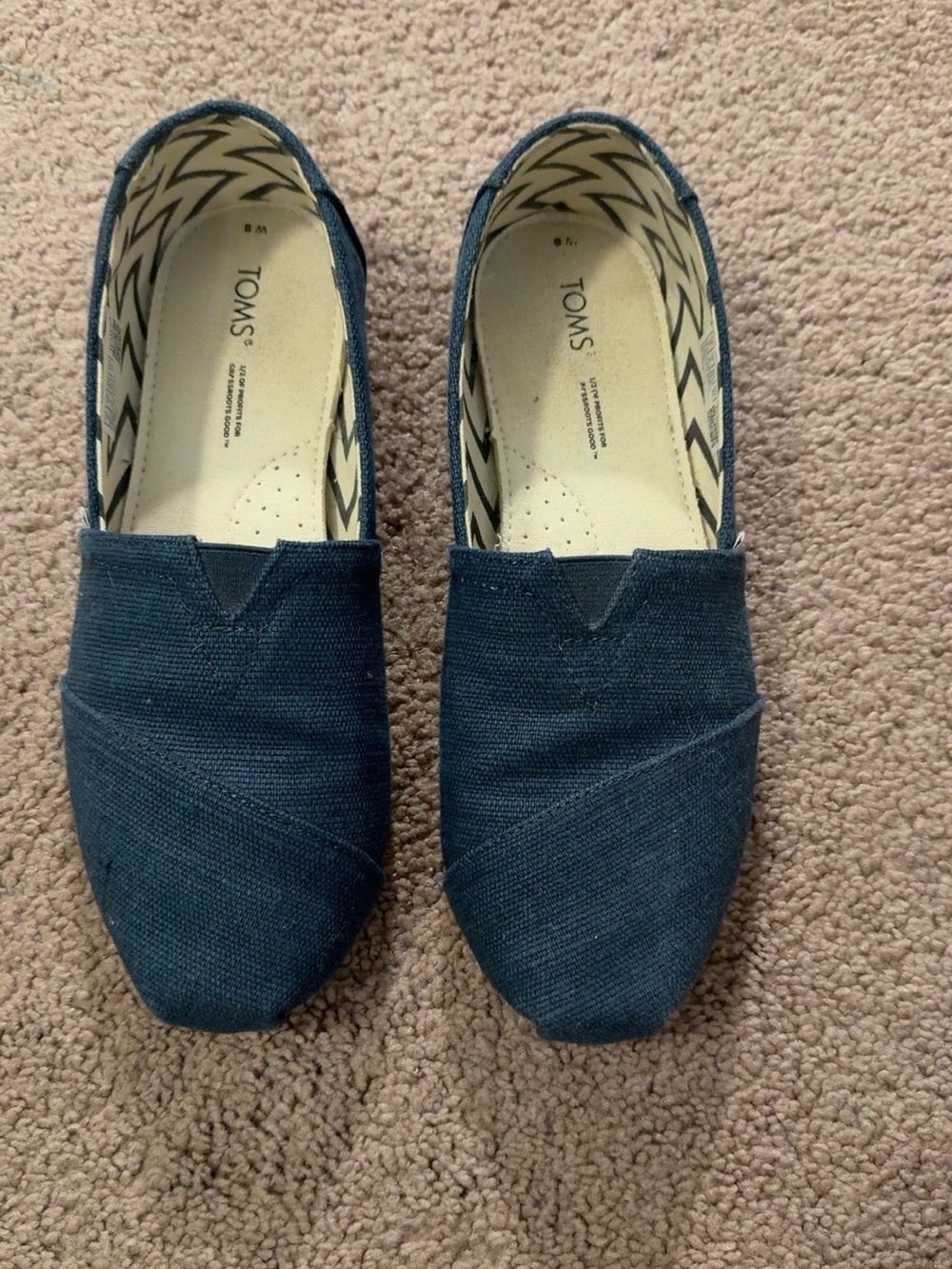 TOMS Blue Navy Canvas Slip On Shoes Size 8